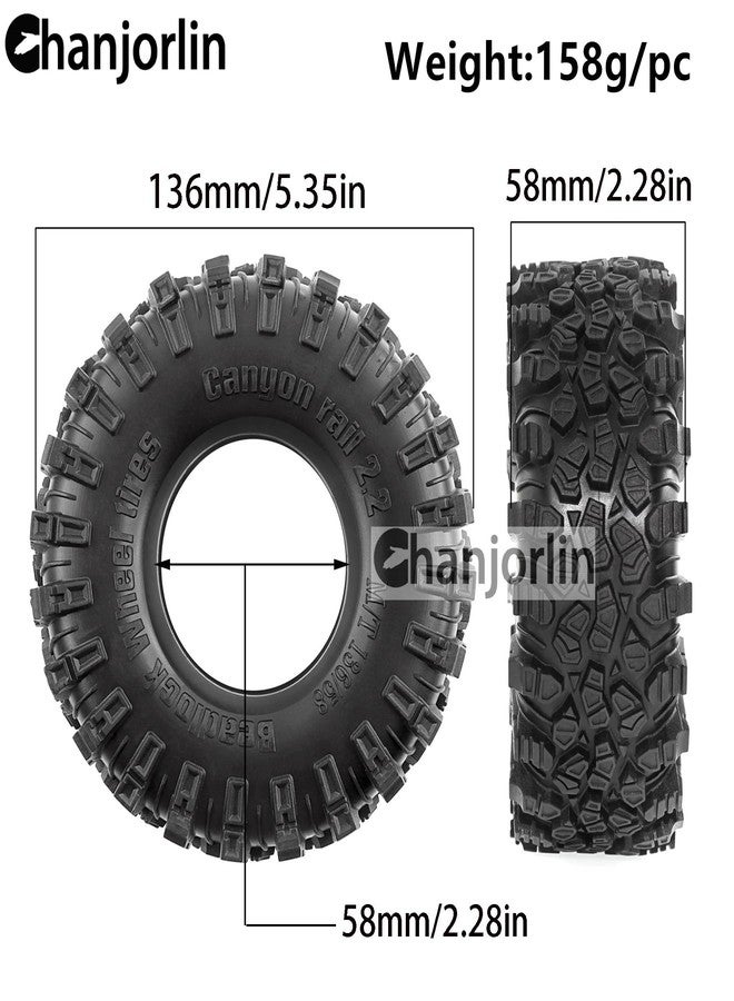 Chanjorlin 2.2 RC Crawler Tires OD 5.35'' 1:10 Soft Rubber All Terrain Tyres for 1/10 1/8 Rock Mud Crawler Car Traxxas TRX4 Axial SCX10 II RC4WD D90 TF2 Tamiya CC01 Gen8 2.2 inch Beadlock Wheels Rims - Image 2